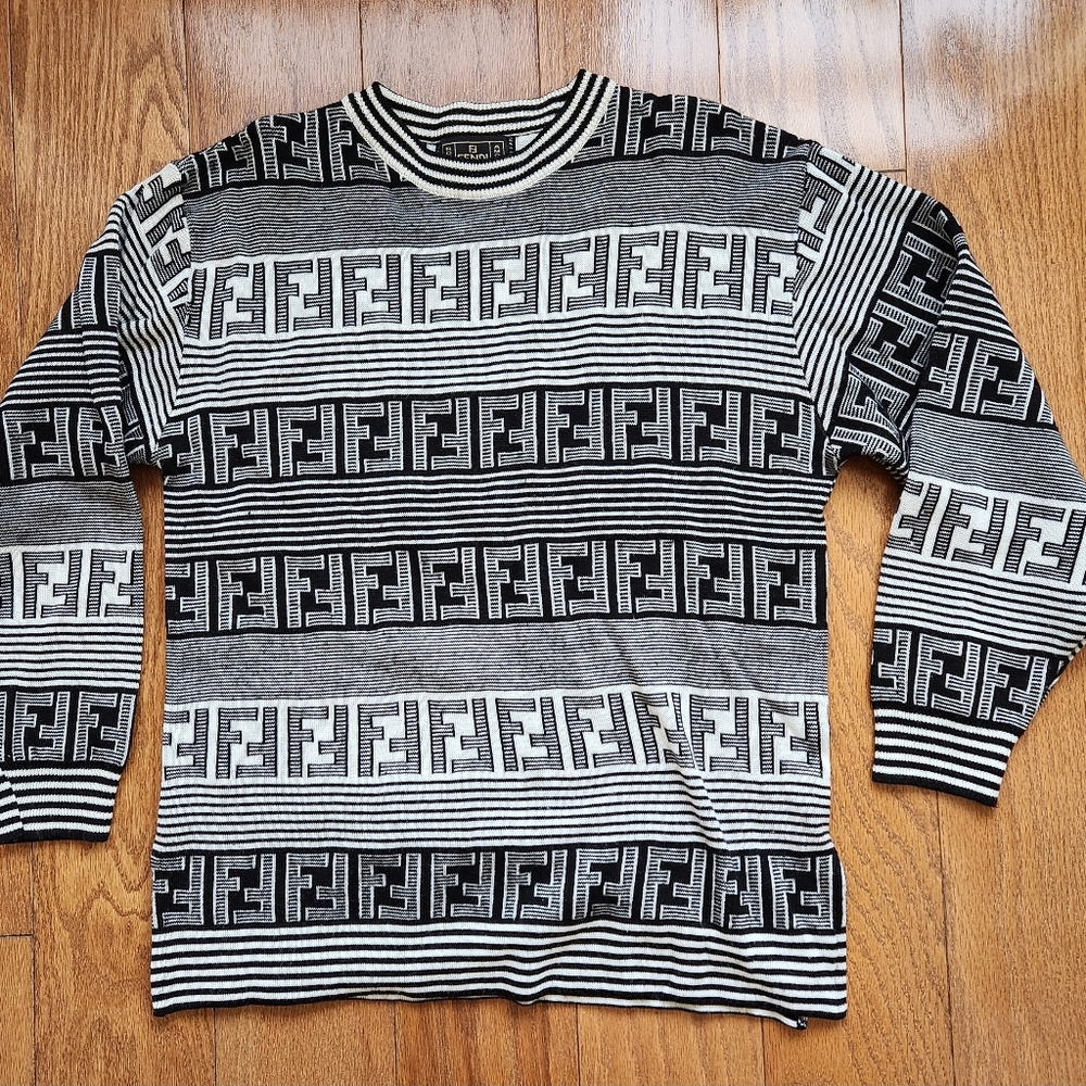 Fendi Black and White Striped Sweater